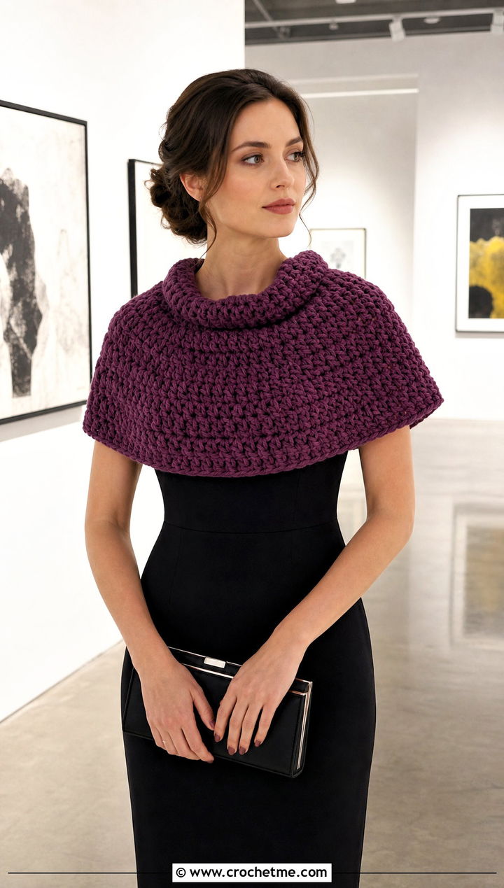 Capelet Crochet Chunky Cowl With Column Dress - 30 crochet chunky cowl outfit ideas