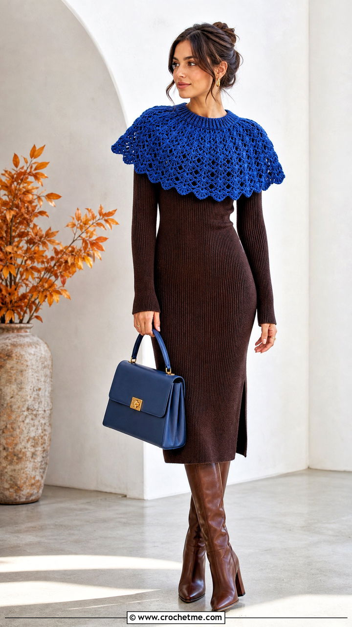 Capelet Crochet Clown Collar With Knit Dress - 35 crochet clown collar outfit ideas
