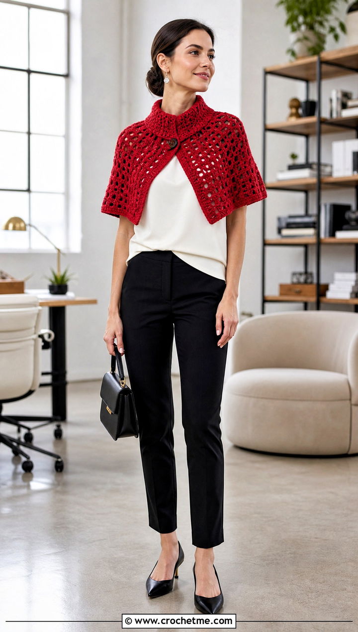 Capelet Crochet Poncho Shawl With Cigarette Pants - 20 crochet poncho shawl outfit ideas