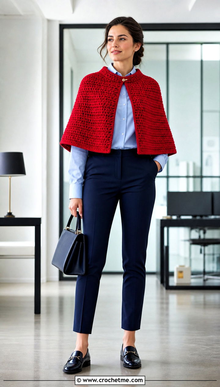 Capelet Crochet Poncho With Button Down Shirt - 15 diy crochet poncho outfit ideas