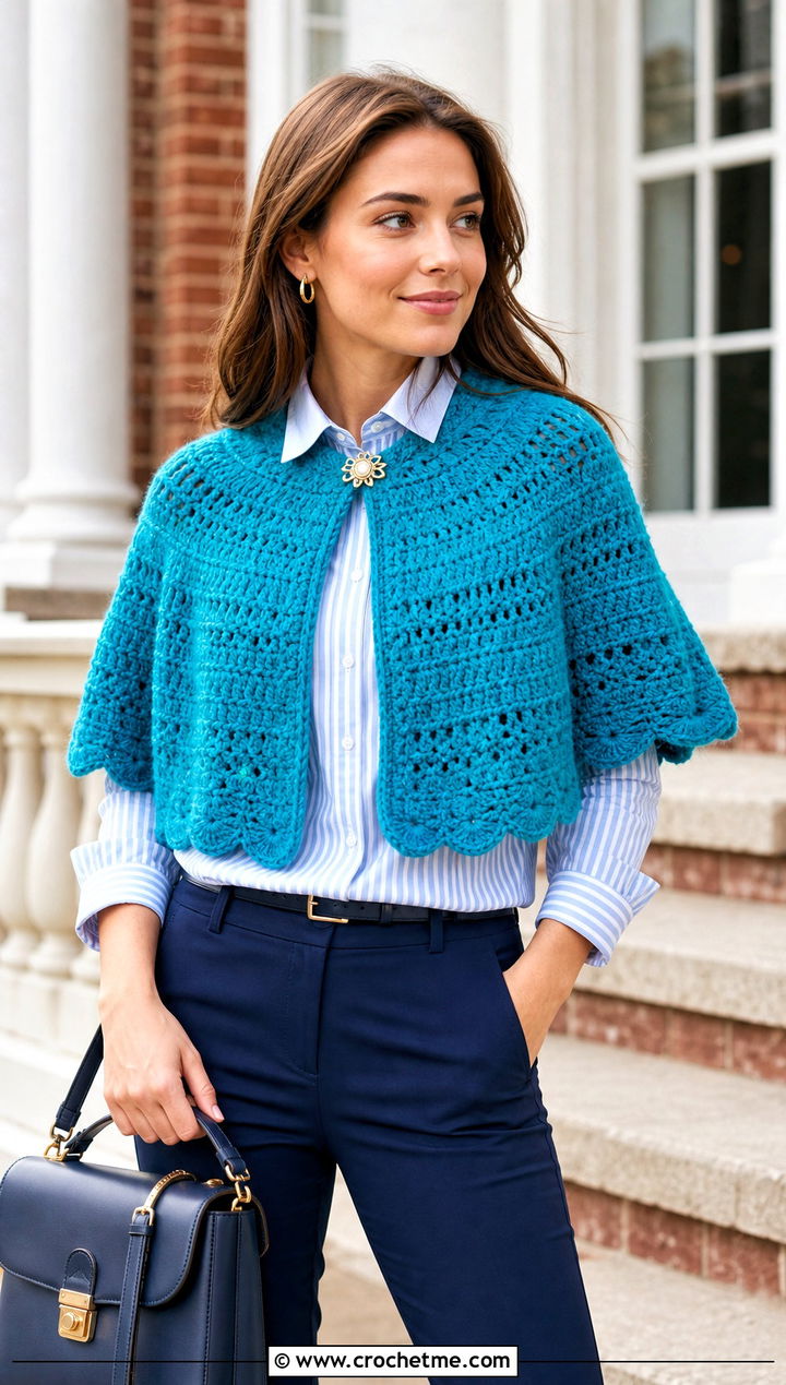 Capelet Crochet Shawl With Button Down Shirt - 25 crochet for shawls outfit ideas