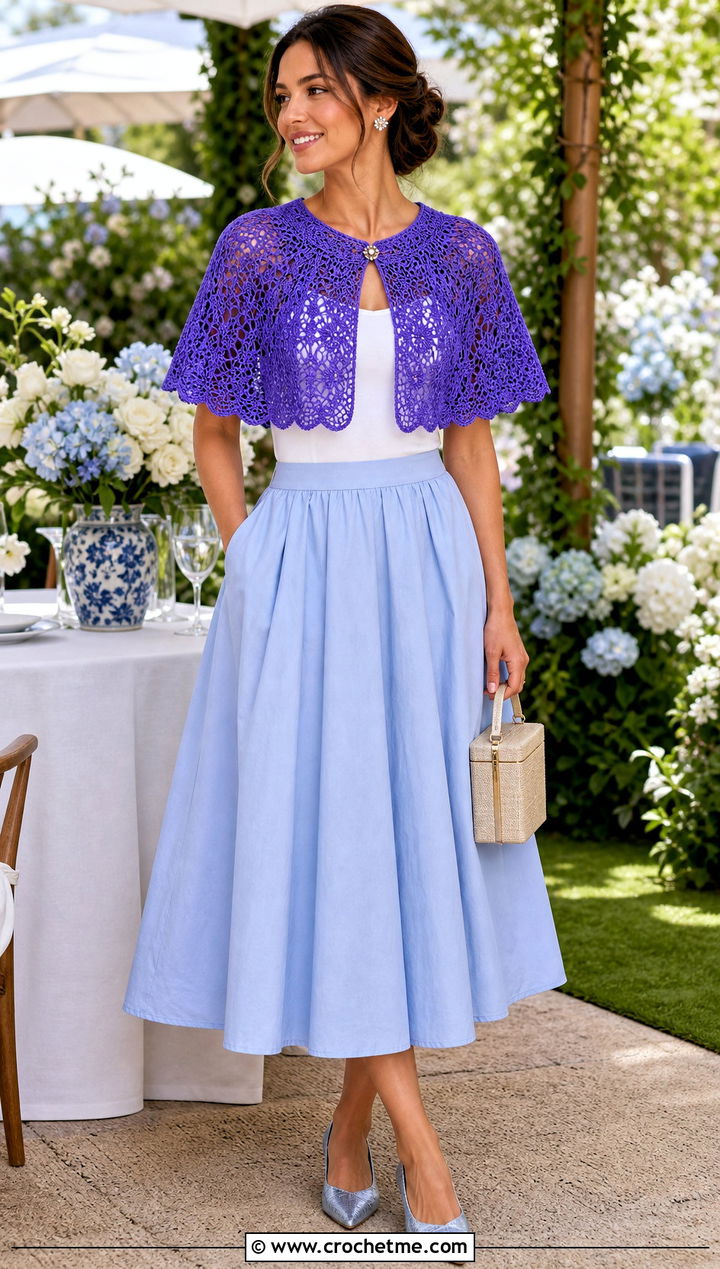 Capelet Crochet Shawl With Full Skirt - 30 summer crochet shawl outfit ideas
