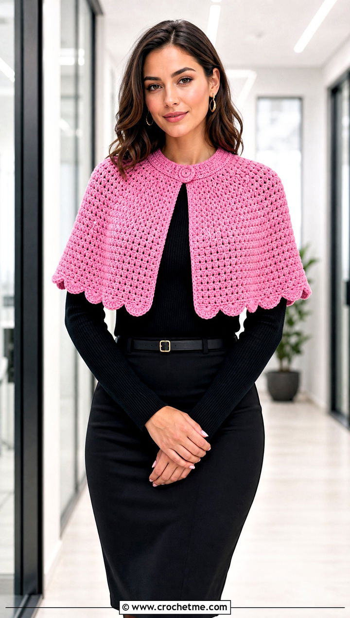 Capelet Crochet Shawl With Pencil Skirt - 30 winter crochet shawl outfit ideas