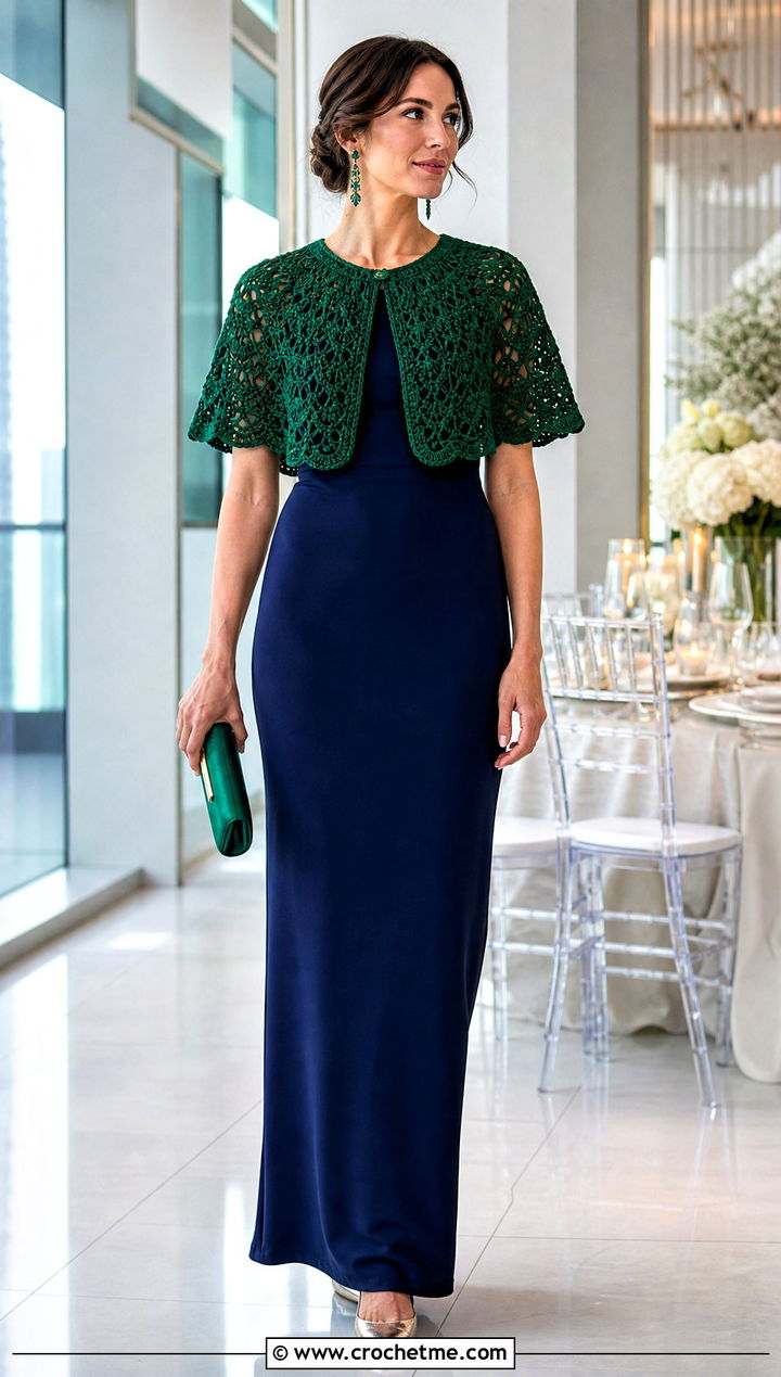 Capelet Crochet Shrug With Column Dress - 25 cute crochet shrug outfit ideas