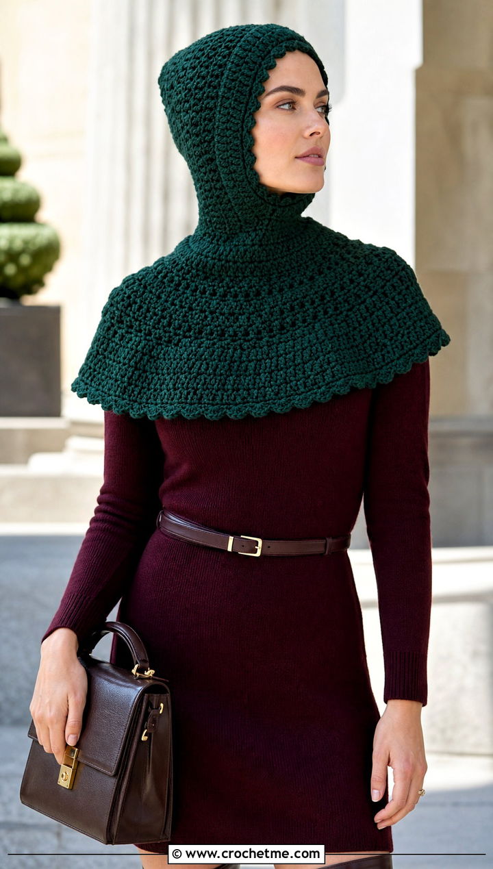Capelet Helmet Balaclava With Sweater Dress - 25 crochet helmet balaclava outfit ideas