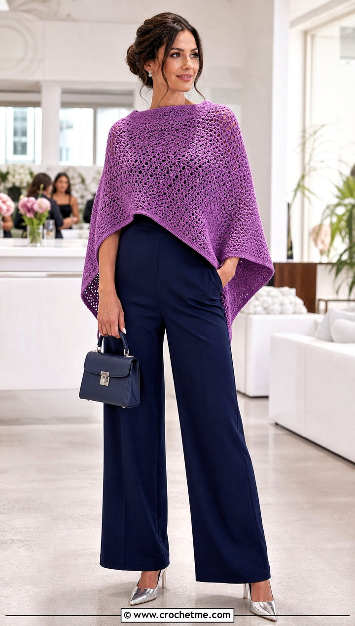 Capelet Tunisian Poncho With A Jumpsuit - 30 tunisian crochet poncho outfit ideas