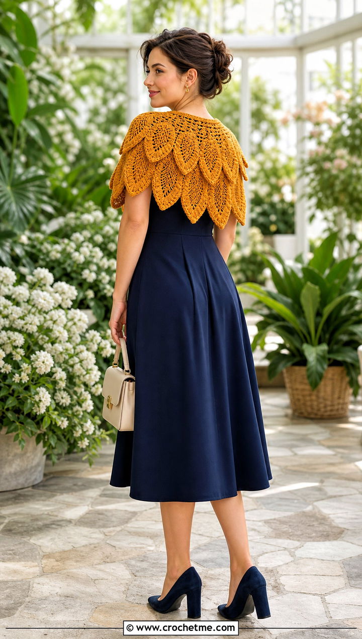 Capelet Wing Shawl With A Line Dress - 30 Crochet Wing Shawl outfit ideas