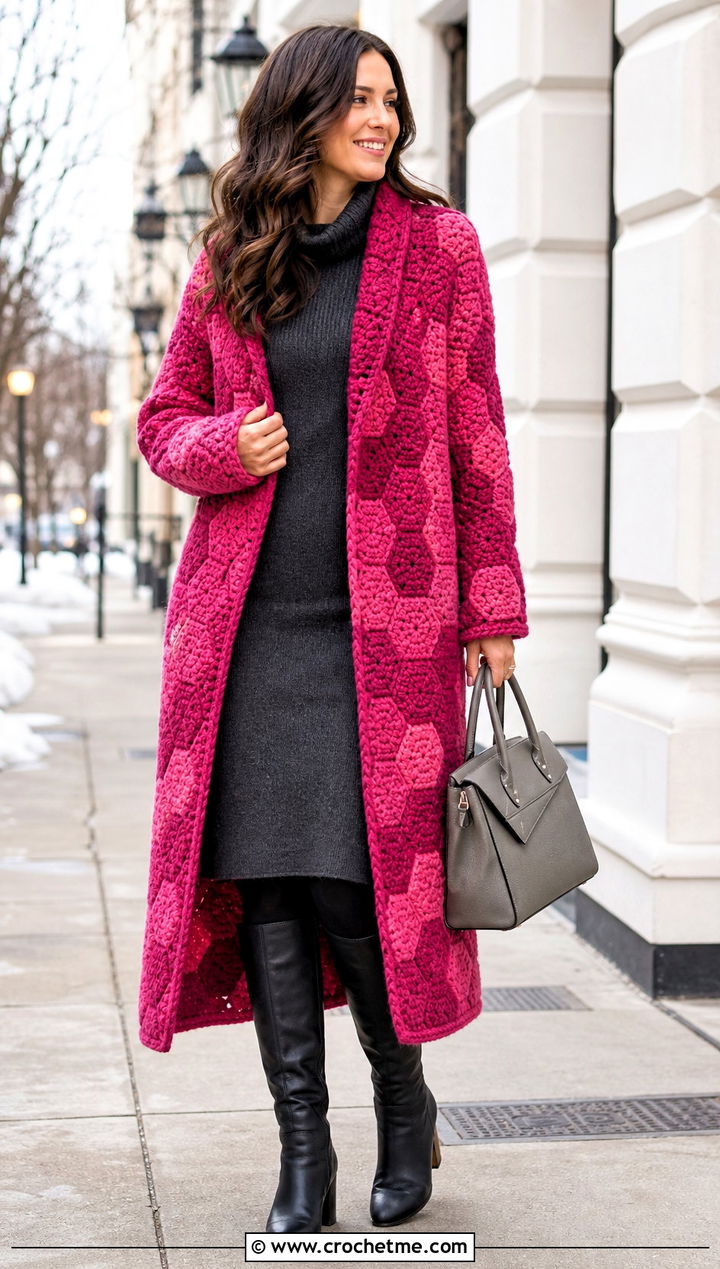 Cardigan Coat Hexagon Sweater With Sweater Dress - 35 granny square hexagon cardigan outfit ideas