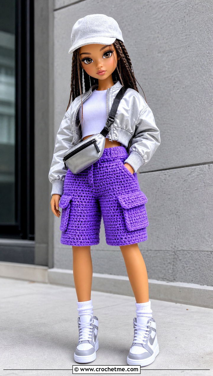 Cargo Crochet Doll Shorts With Fitted Tee - 30 crochet doll shorts outfit ideas