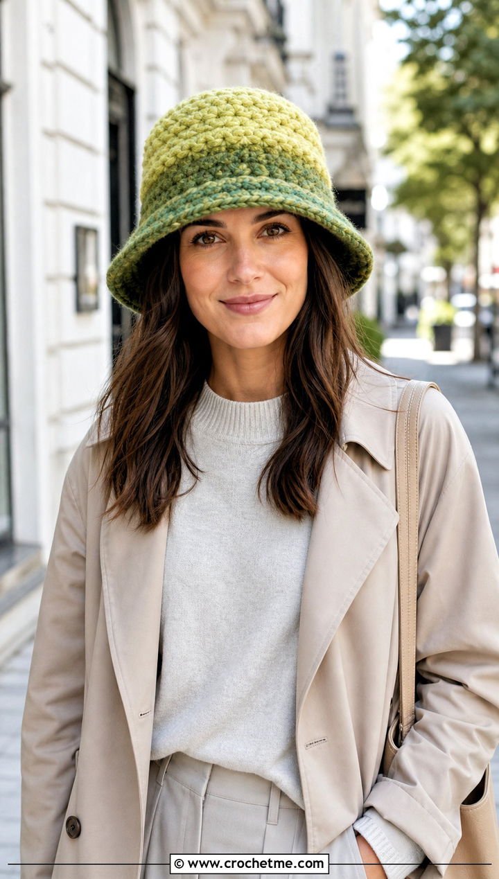 Caron Latte Cakes Cold Weather Bucket Hat With Trench Coat - 25 caron latte cakes crochet hat outfit ideas