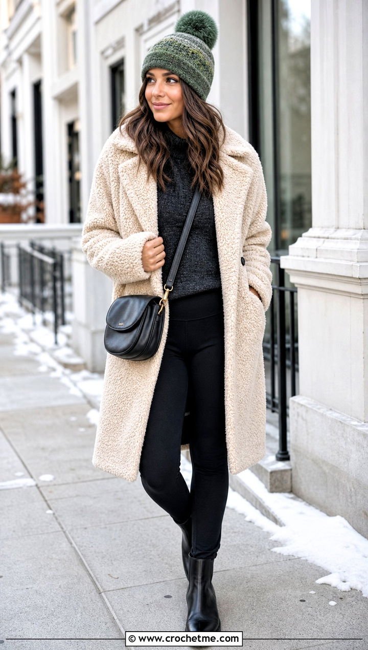 Caron Latte Cakes Faux Fur Pom Beanie With Teddy Coat - 25 caron latte cakes crochet hat outfit ideas