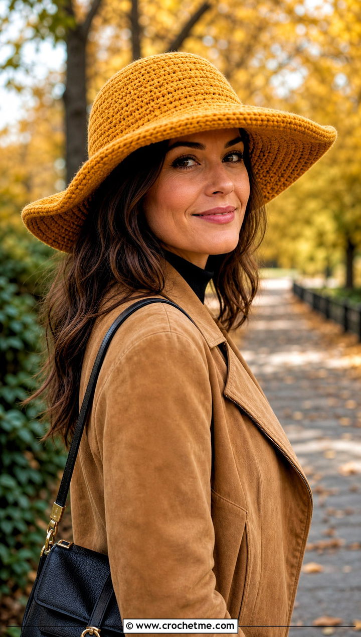 Caron Latte Cakes Wide Brim Crochet Hat With Flared Jeans - 25 caron latte cakes crochet hat outfit ideas