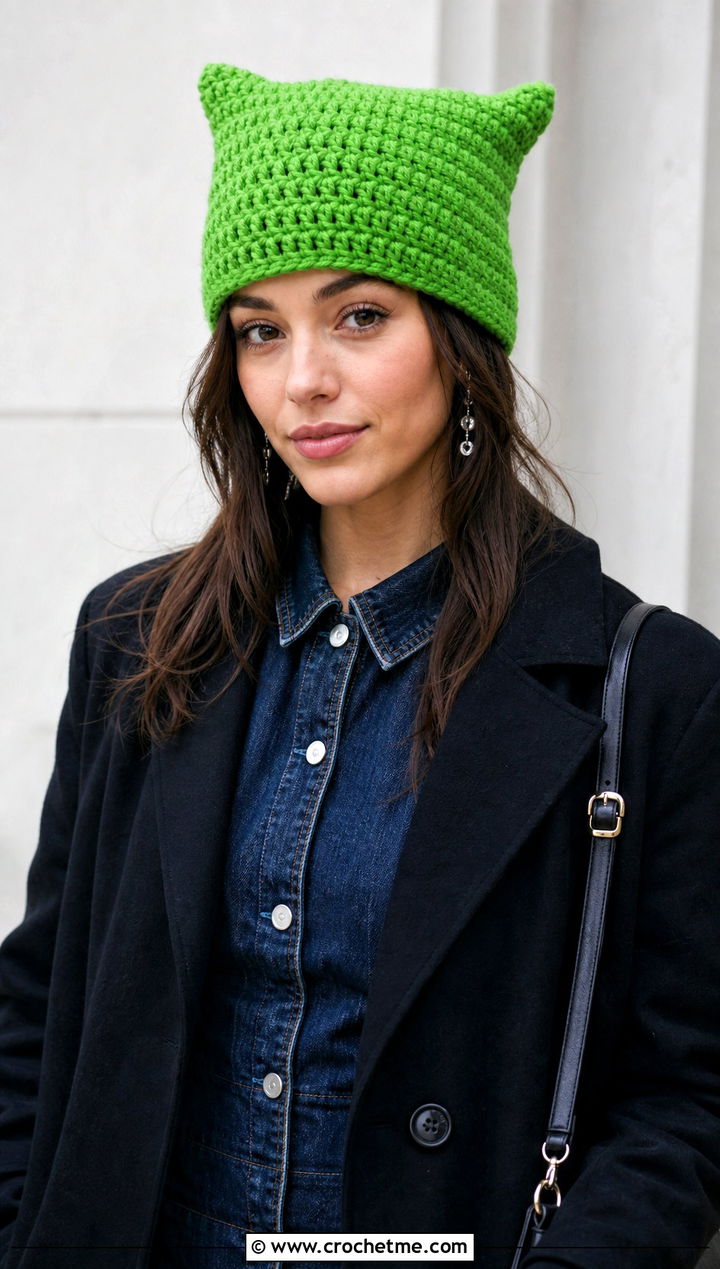 Cat Ear Burst Crochet Beanie With Mini Dress - 15 burst crochet beanie outfit ideas