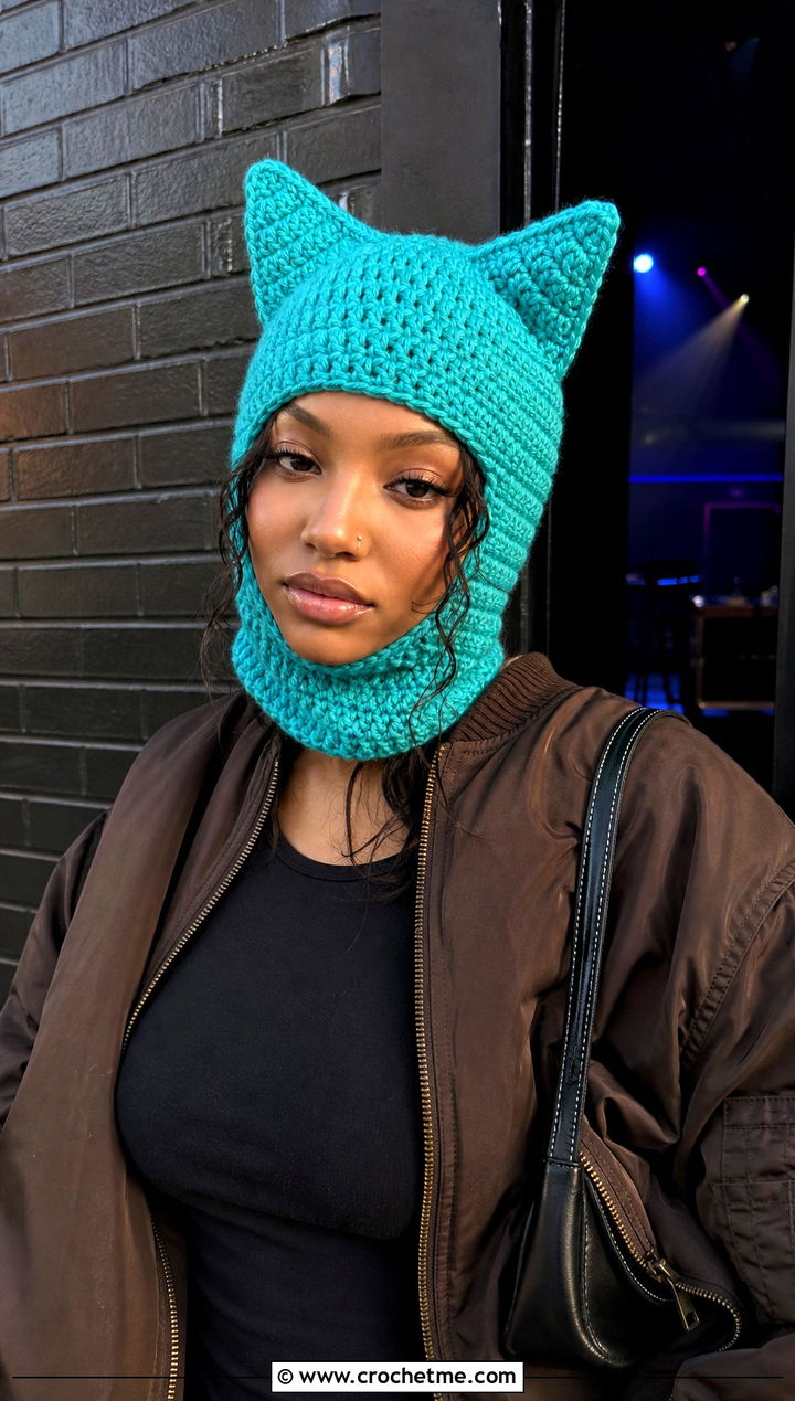 Cat Ear Crochet Balaclava Hat With Bomber Jacket - 25 crochet balaclava hat outfit ideas