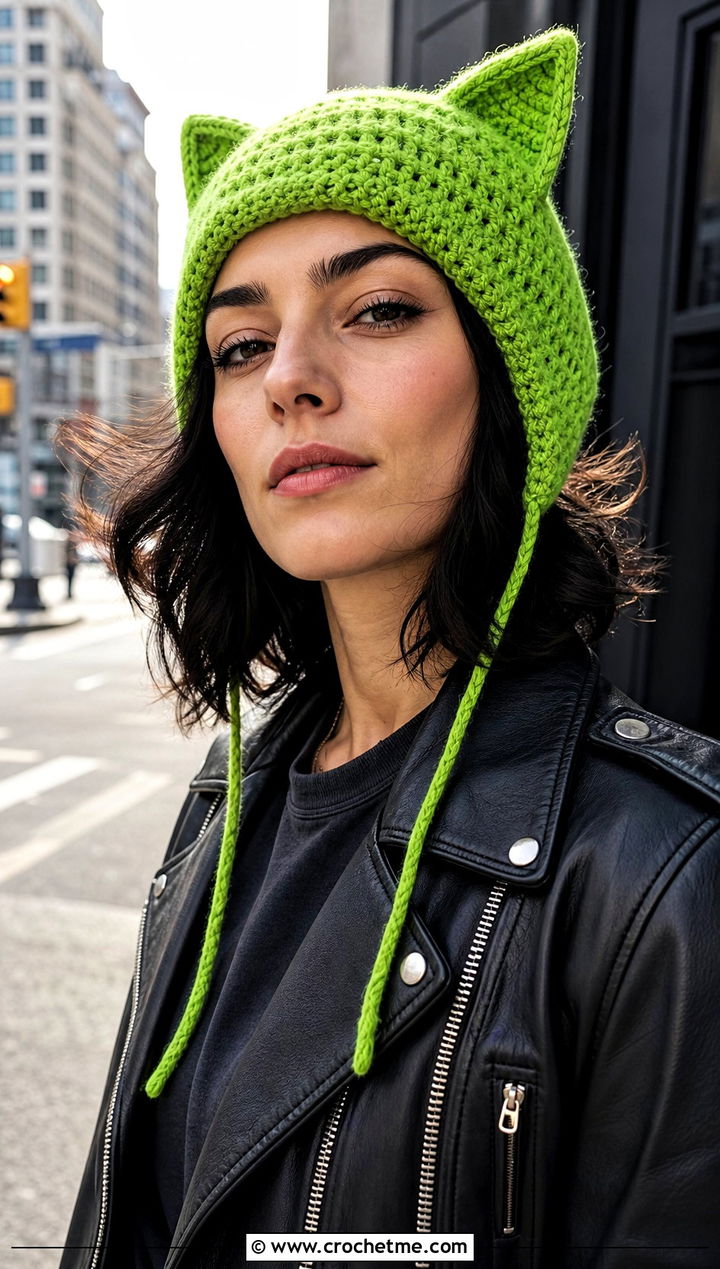 Cat Ear Crochet Ear Flap Hat With Moto Jacket - 25 crochet ear flap hat outfit ideas
