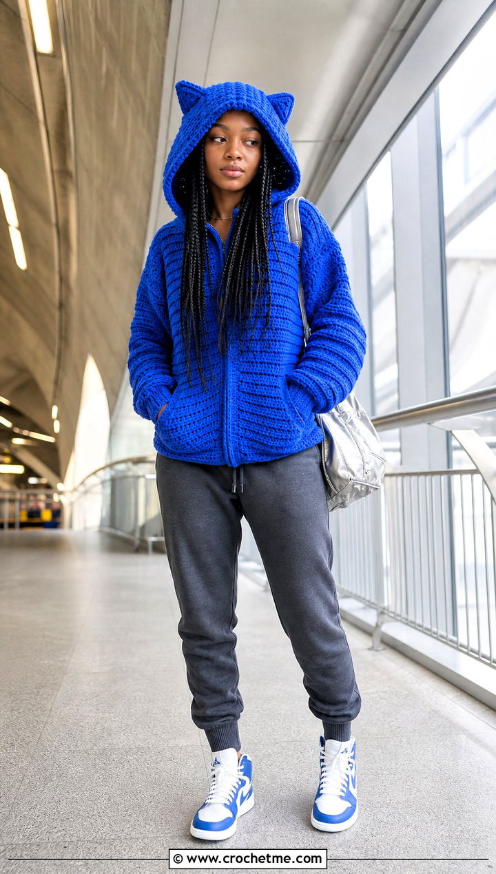 Cat Ear Crochet Hoodie With Joggers - 35 Kawaii Crochet Clothes and outfit ideas