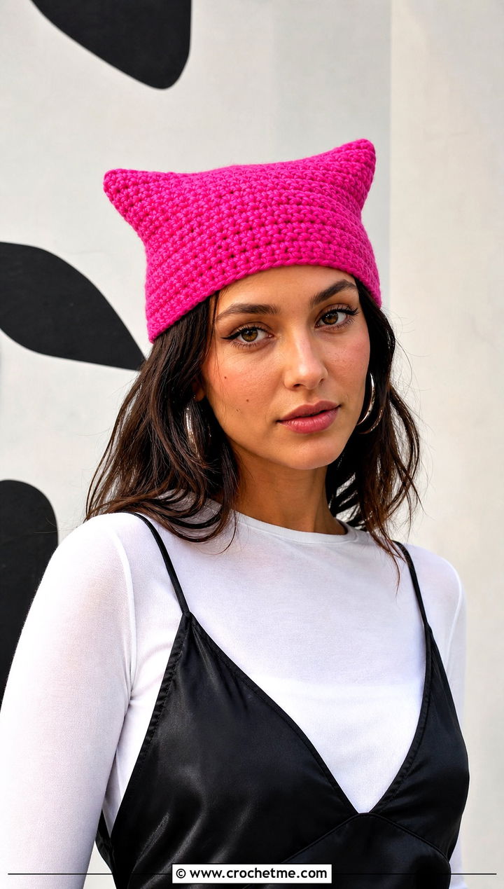 Cat Ear Crochet Rectangle Hat With Slip Dress - 25 Crochet Rectangle Hat outfit ideas
