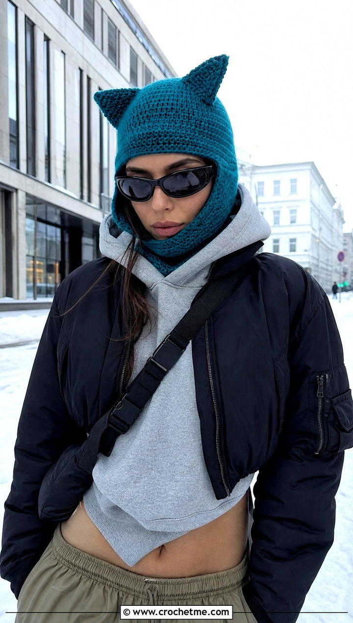 Cat Ear Crochet Ski Helmet Balaclava With Winter Streetwear - 15 crochet ski helmet balaclava outfit ideas