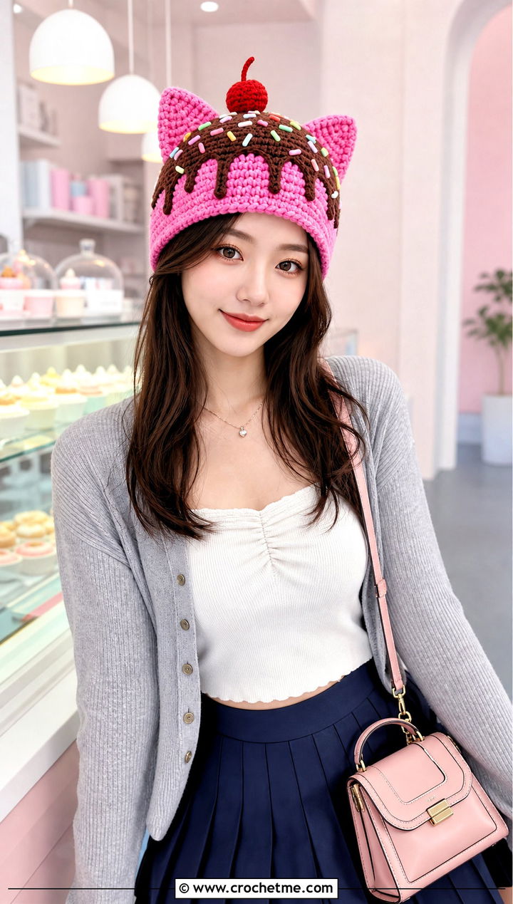 Cat Ear Cupcake Crochet Hat With Pleated Skirt - 25 cupcake crochet hat outfit ideas