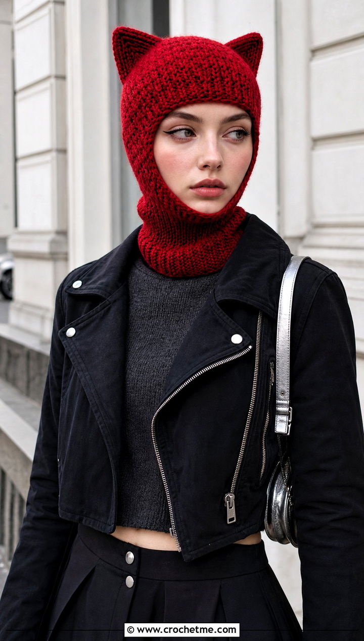 Cat Ear Helmet Balaclava With Moto Jacket - 25 crochet helmet balaclava outfit ideas