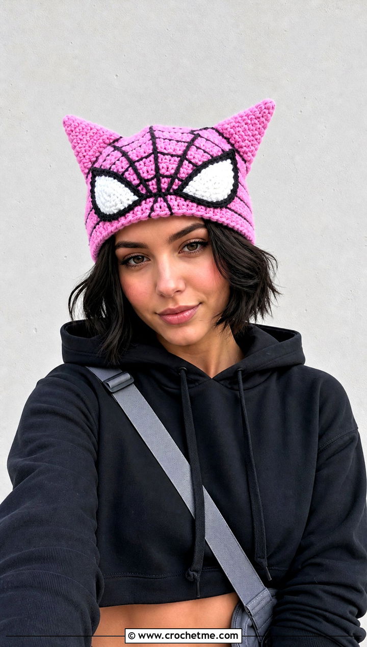 Cat Ear Spider Gwen Crochet Beanie With Cargo Pants - 20 Spider Gwen Crochet Beanie outfit ideas
