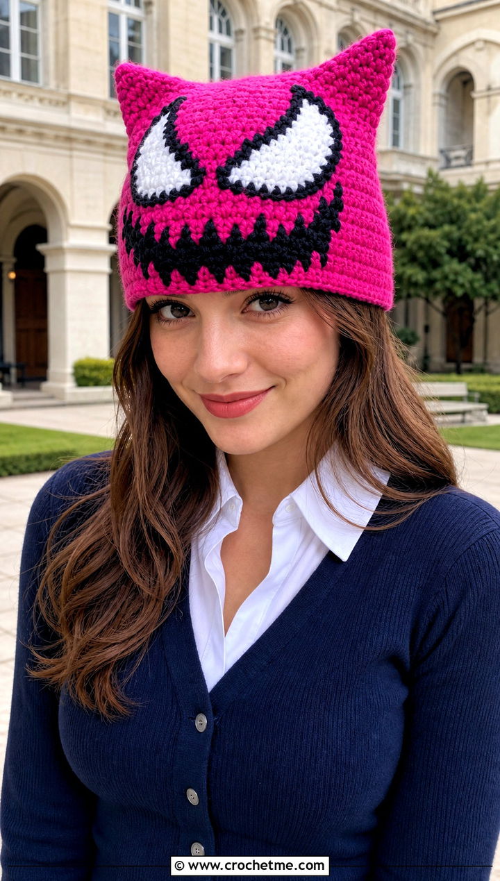 Cat Ear Venom Crochet Beanie With Pleated Skirt - 25 venom crochet beanie outfit ideas