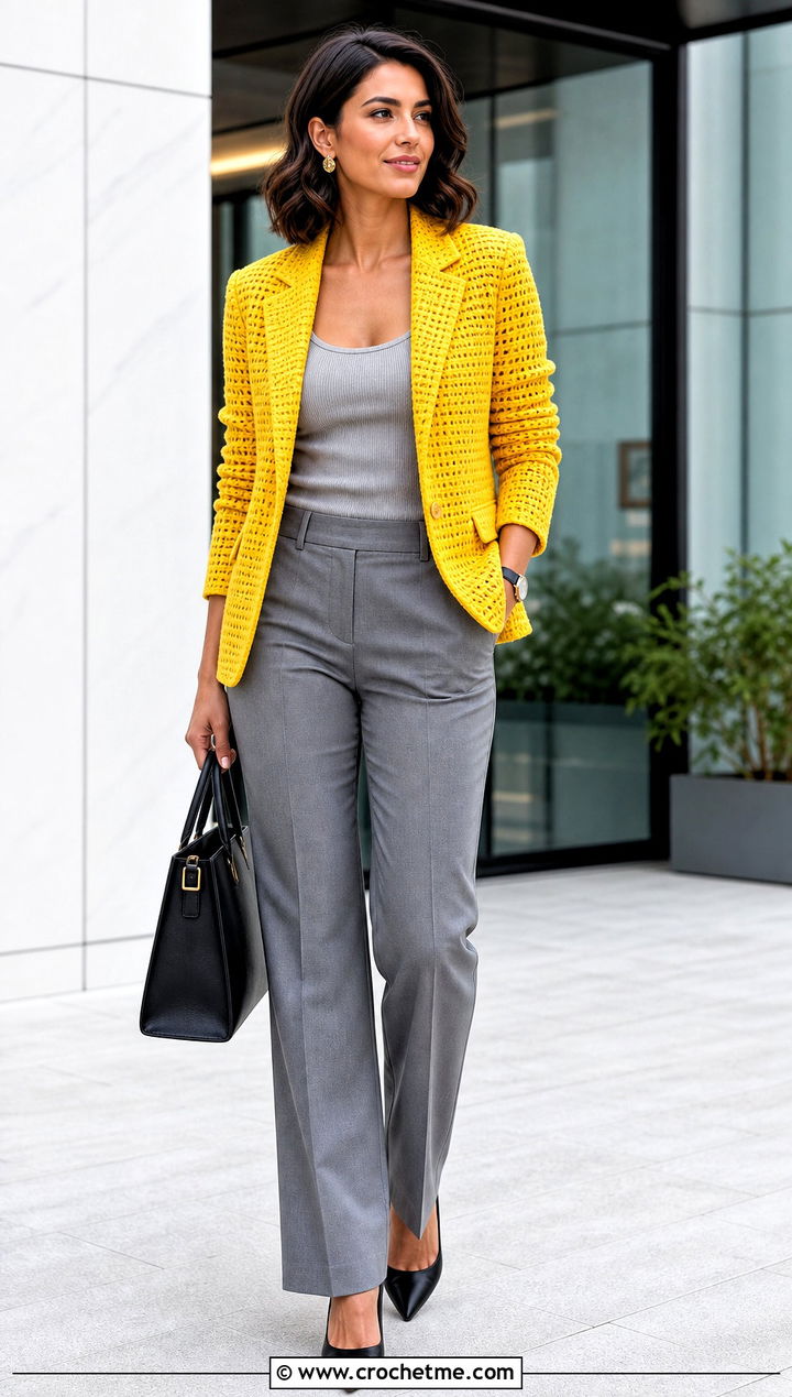 Celebrity Crochet Blazer With Monochrome Basics - 30 celebrity crochet outfits ideas