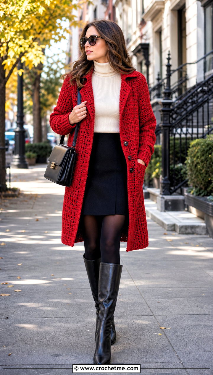Celebrity Crochet Cardigan Coat With Mini Skirt - 30 celebrity crochet outfits ideas