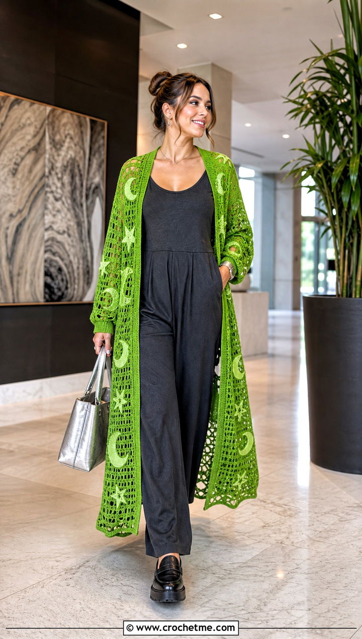 Celestial Crochet Duster Cardigan With Jumpsuit - 35 fantasy crochet clothes and outfit ideas