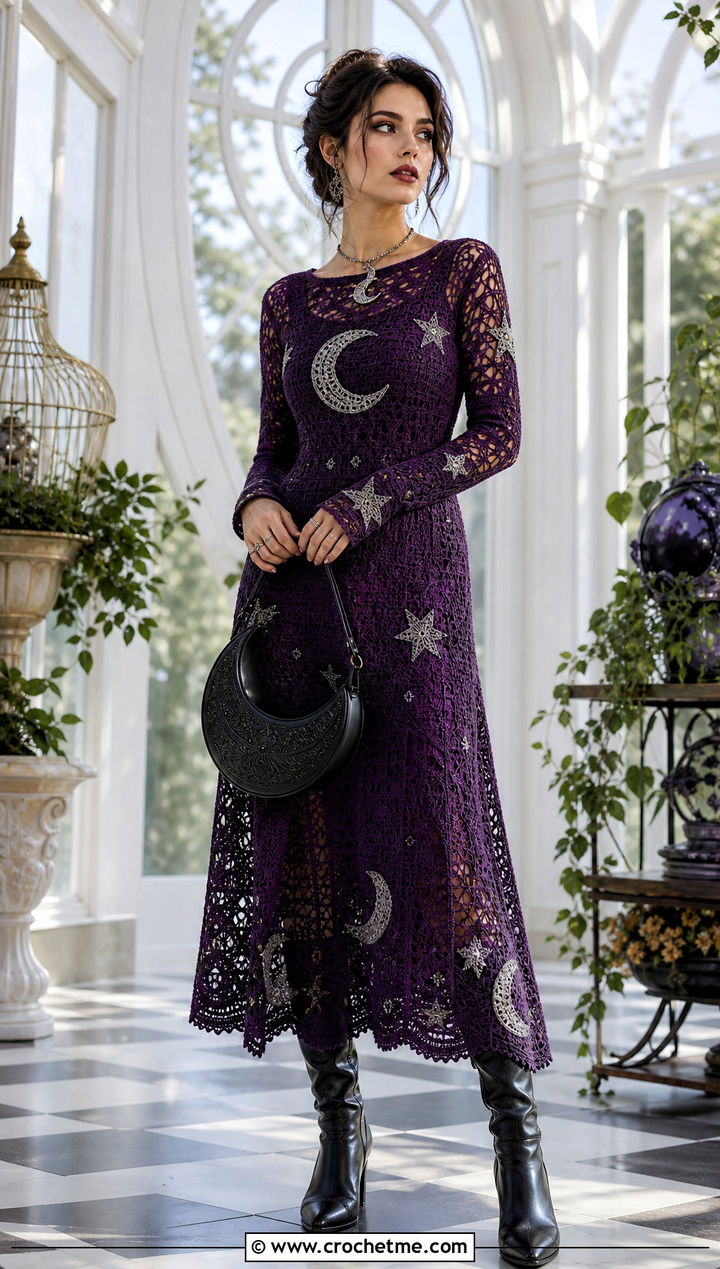 Celestial Witch Crochet Dress With Knee High Boots - 35 halloween crochet clothes and outfit ideas