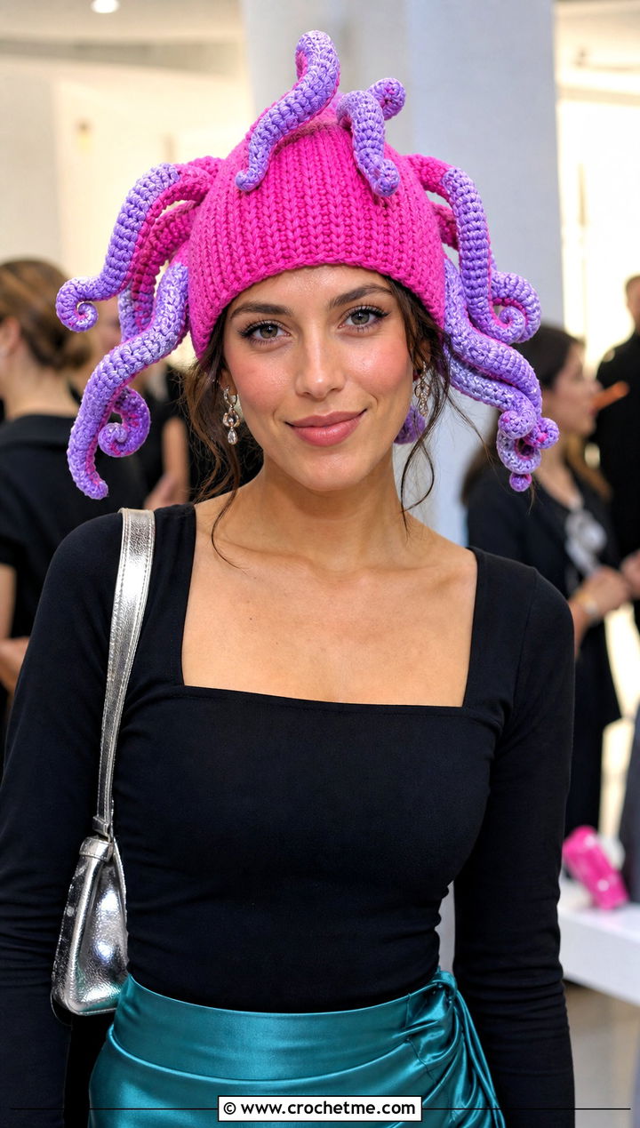 Celia Crochet Tentacle Beanie With Satin Skirt - 25 Monsters Inc Crochet Hat outfit ideas