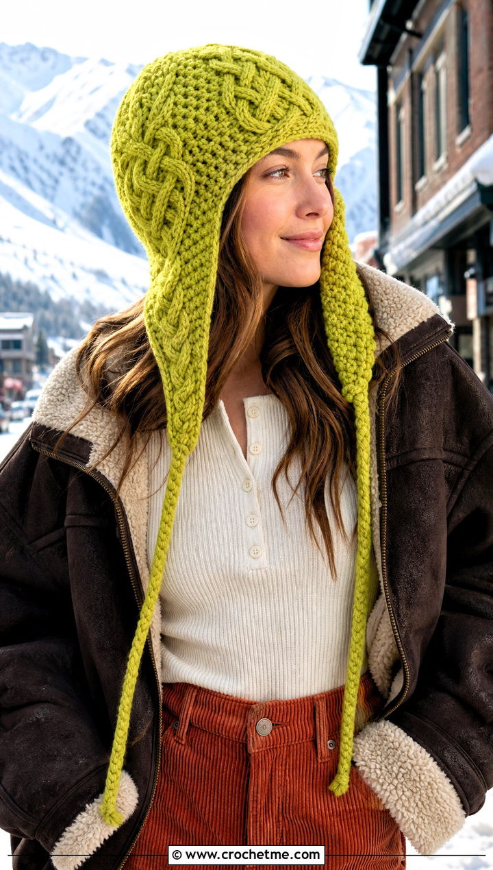 Celtic Braid Earflap Hat With Shearling Jacket And Corduroy Pants - 15 celtic crochet hat outfit ideas