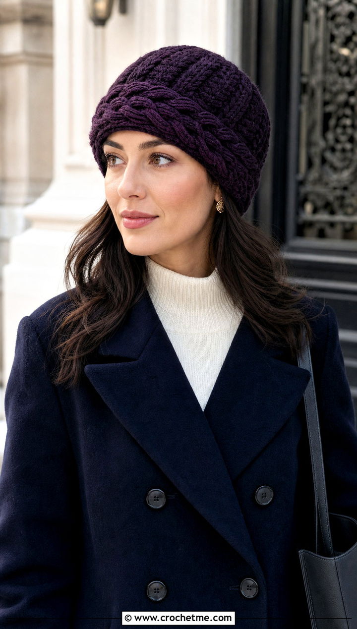 Celtic Cable Brim Toque With Peacoat And Straight Trousers - 15 celtic crochet hat outfit ideas