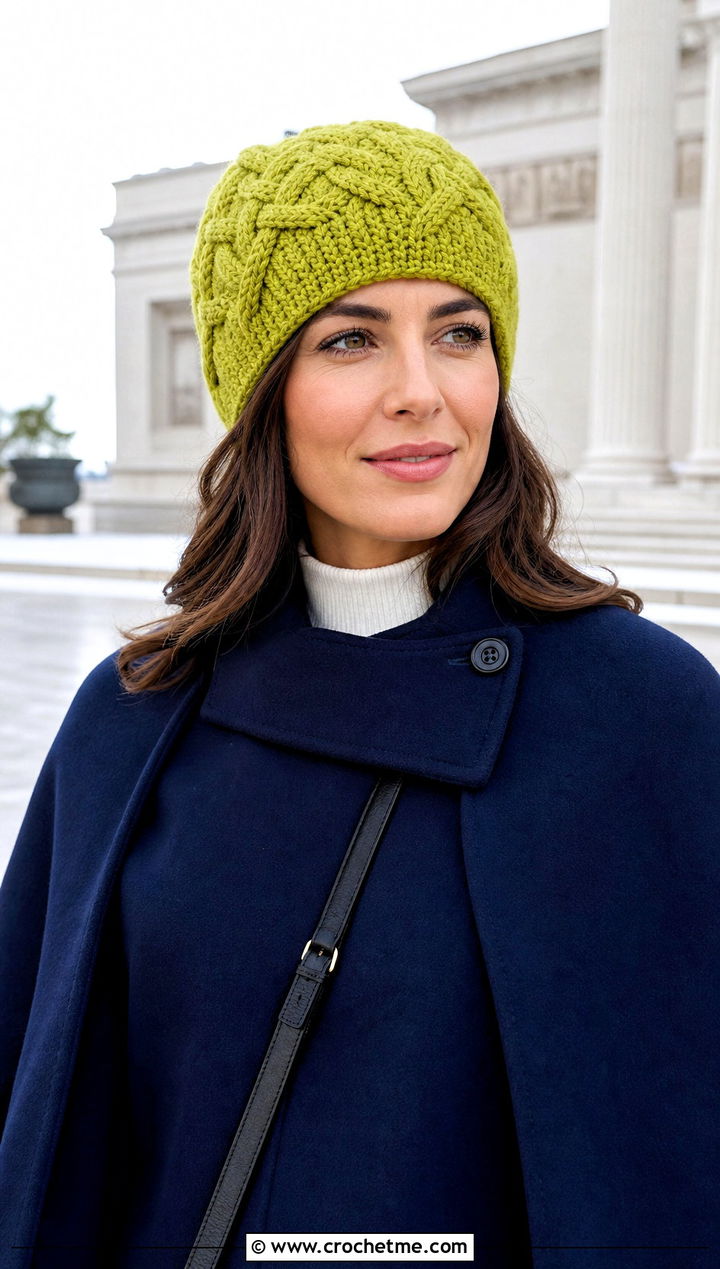 Celtic Cable Crochet Beanie With Cape Coat - 25 crochet cable beanie outfit ideas