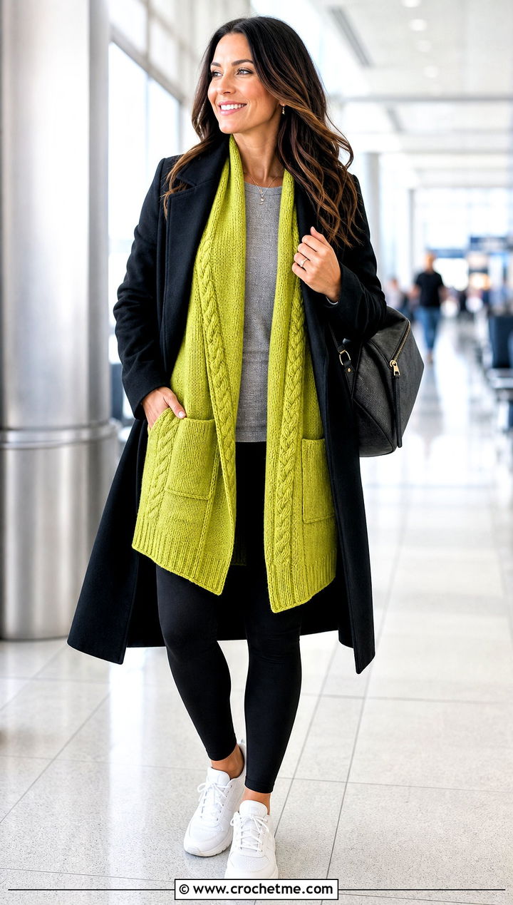 Celtic Cable Pocket Wrap Shawl With Leggings And Longline Coat - 25 Celtic Crochet Shawl outfit ideas