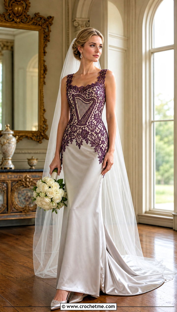 Celtic Harp Motif Basque Waist Wedding Dress - 20 irish lace crochet wedding dress outfit ideas