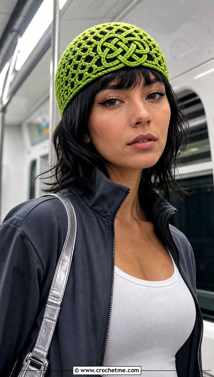 Celtic Knot Motif Skullcap With Track Jacket And Parachute Pants - 15 celtic crochet hat outfit ideas