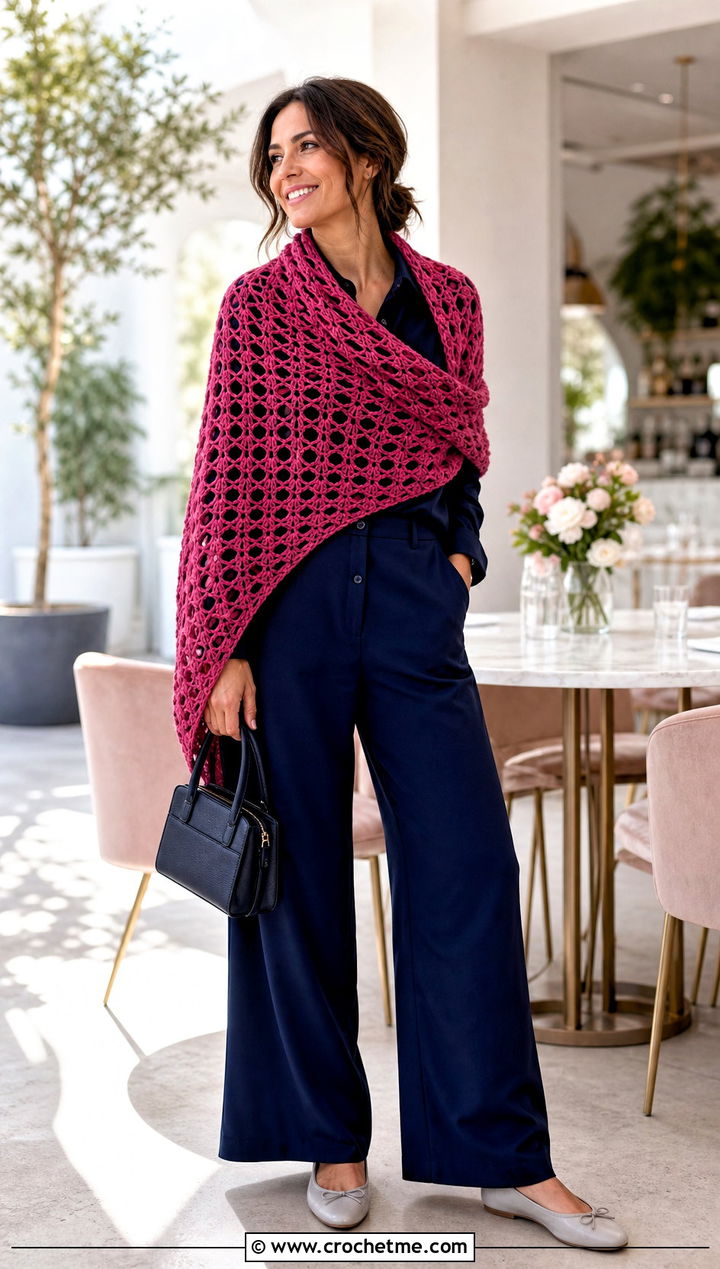 Celtic Trellis Crochet Shawl With Matching Set And Ballet Flats - 25 Celtic Crochet Shawl outfit ideas