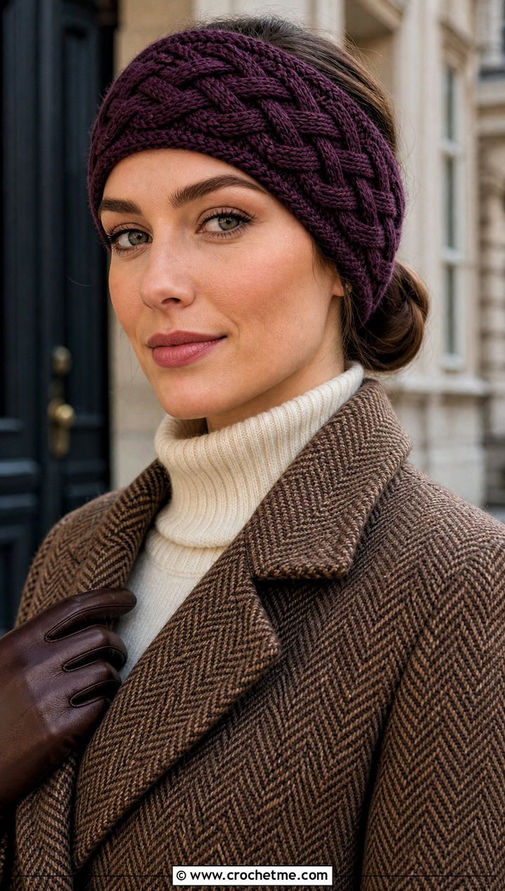 Celtic Weave Crochet Ear Warmer With Old Money Outfit - 25 Quick Crochet Ear Warmer outfit ideas