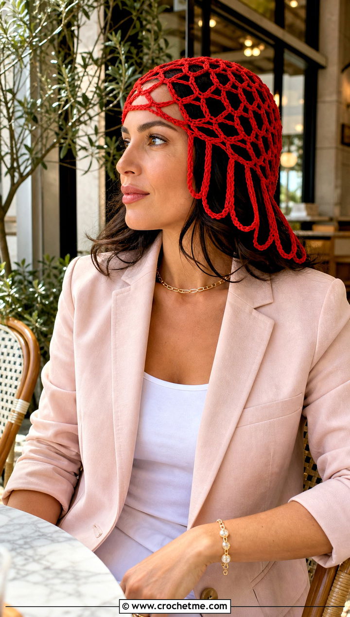 Chain Loop Net Hat With Blazer And Shorts - 25 crochet net hat outfit ideas