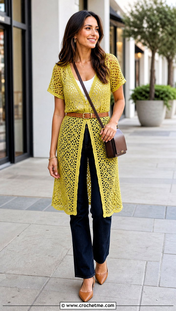 Chain Tunic Dress With Straight Leg Jeans - 20 Crochet Chain Dress outfit ideas