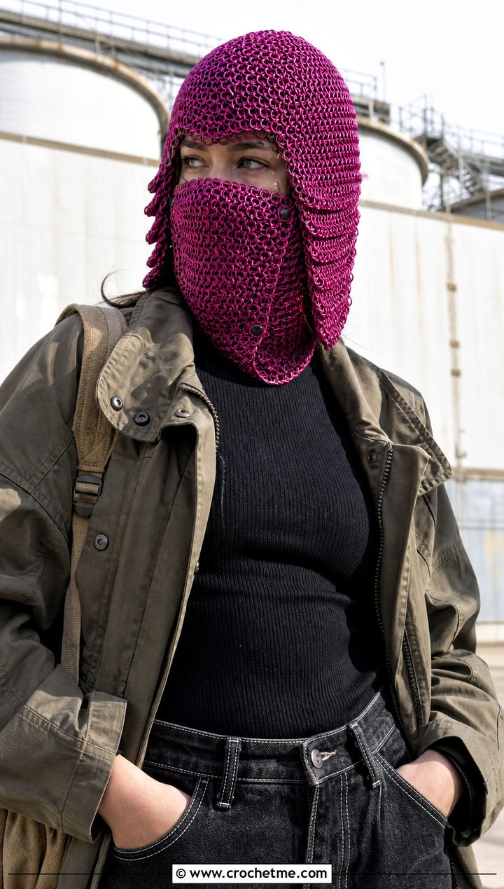 Chainmail Flap Helmet Balaclava With Utility Jacket - 25 crochet helmet balaclava outfit ideas