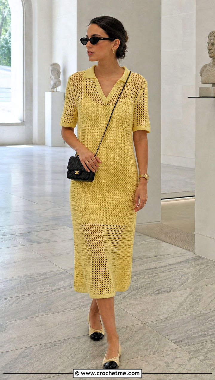 Chanel Crochet Polo Dress With Ballet Flats - 25 chanel crochet dress outfit ideas