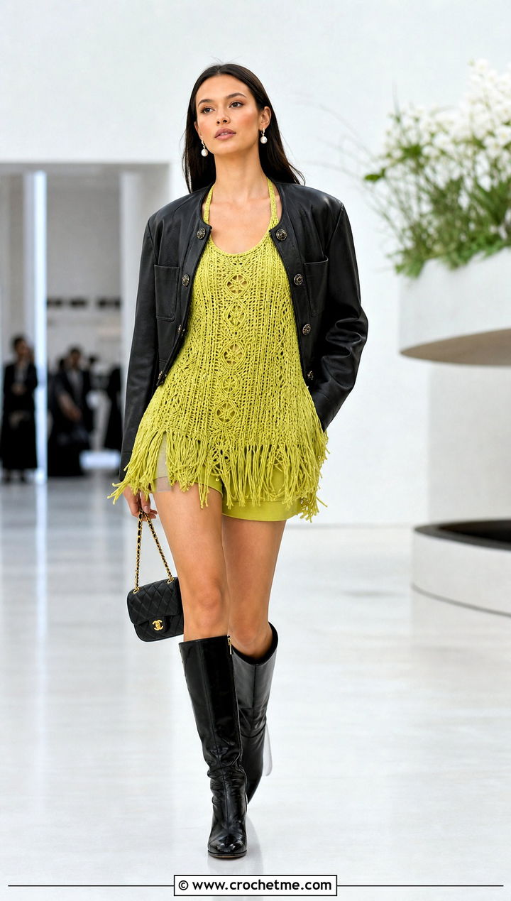Chanel Fringe Crochet Mini Dress With Knee High Boots - 25 chanel crochet dress outfit ideas