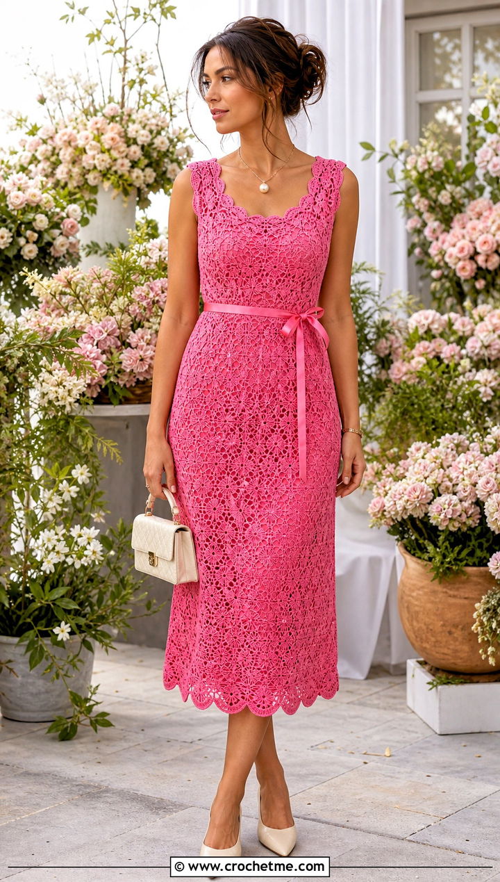 Chanel Scalloped Crochet Midi Dress With Kitten Heels - 25 chanel crochet dress outfit ideas