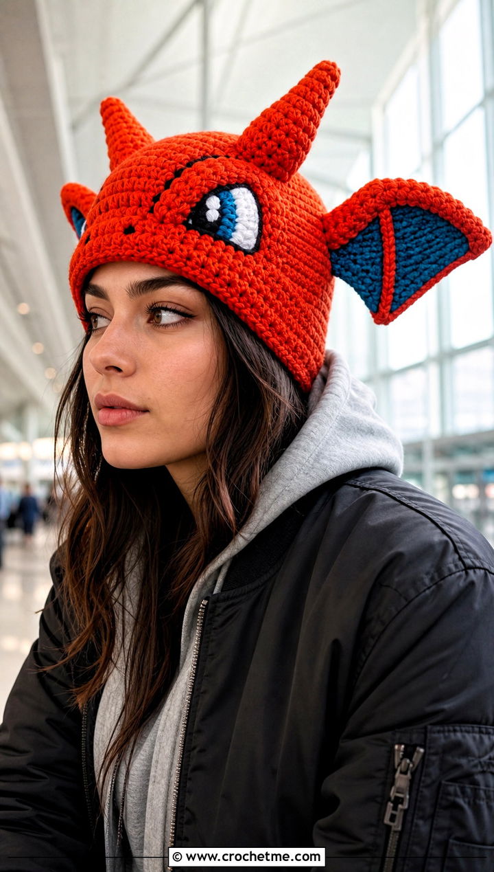 Charizard Horned Beanie With Bomber Jacket - 30 crochet pokemon beanie outfit ideas