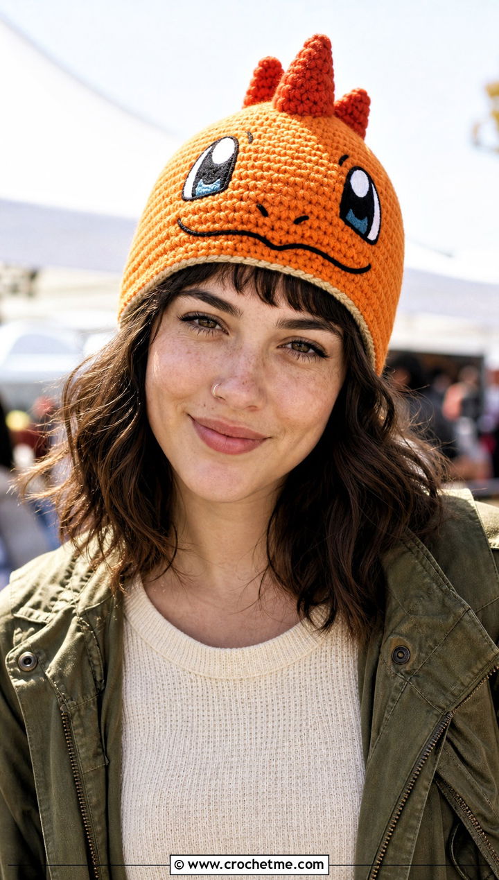 Charmander Spike Beanie With Utility Jacket - 30 crochet pokemon beanie outfit ideas