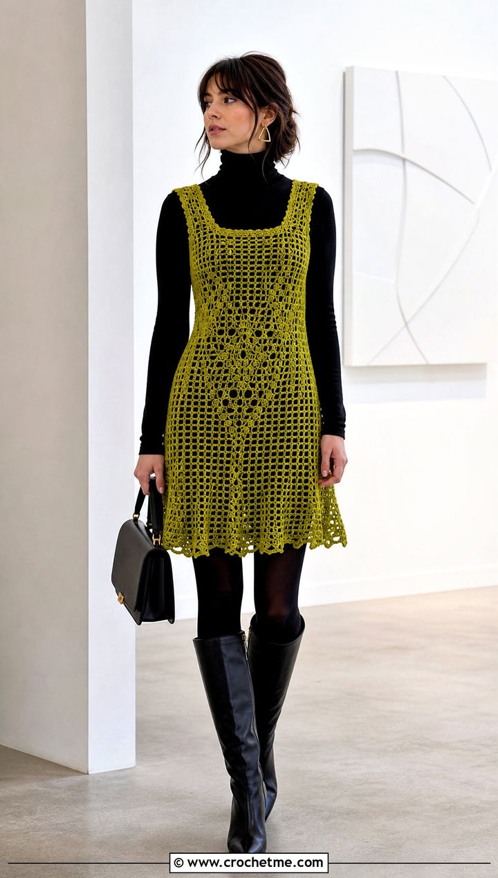 Chartreuse Abigail Fairy Crochet Dress With Turtleneck - 25 abigail fairy crochet dress outfit ideas