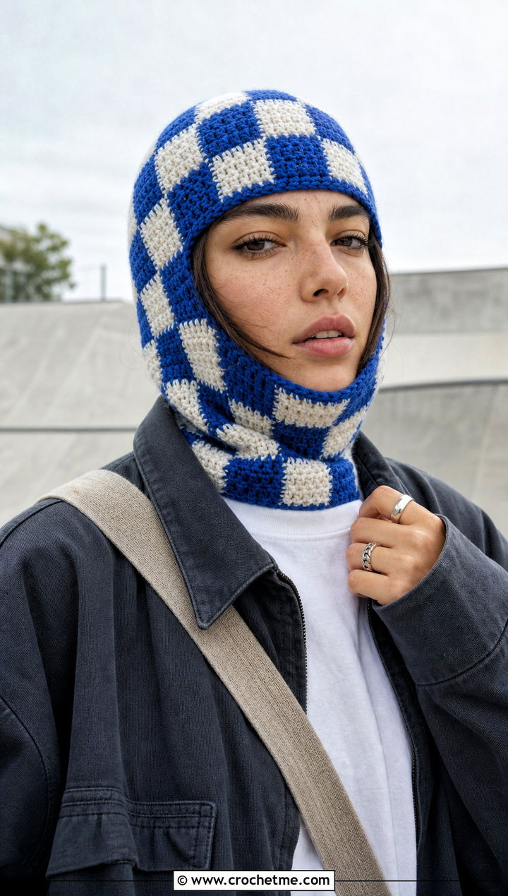 Checkerboard Crochet Balaclava With Skate Outfit - 25 easy crochet balaclava outfit ideas