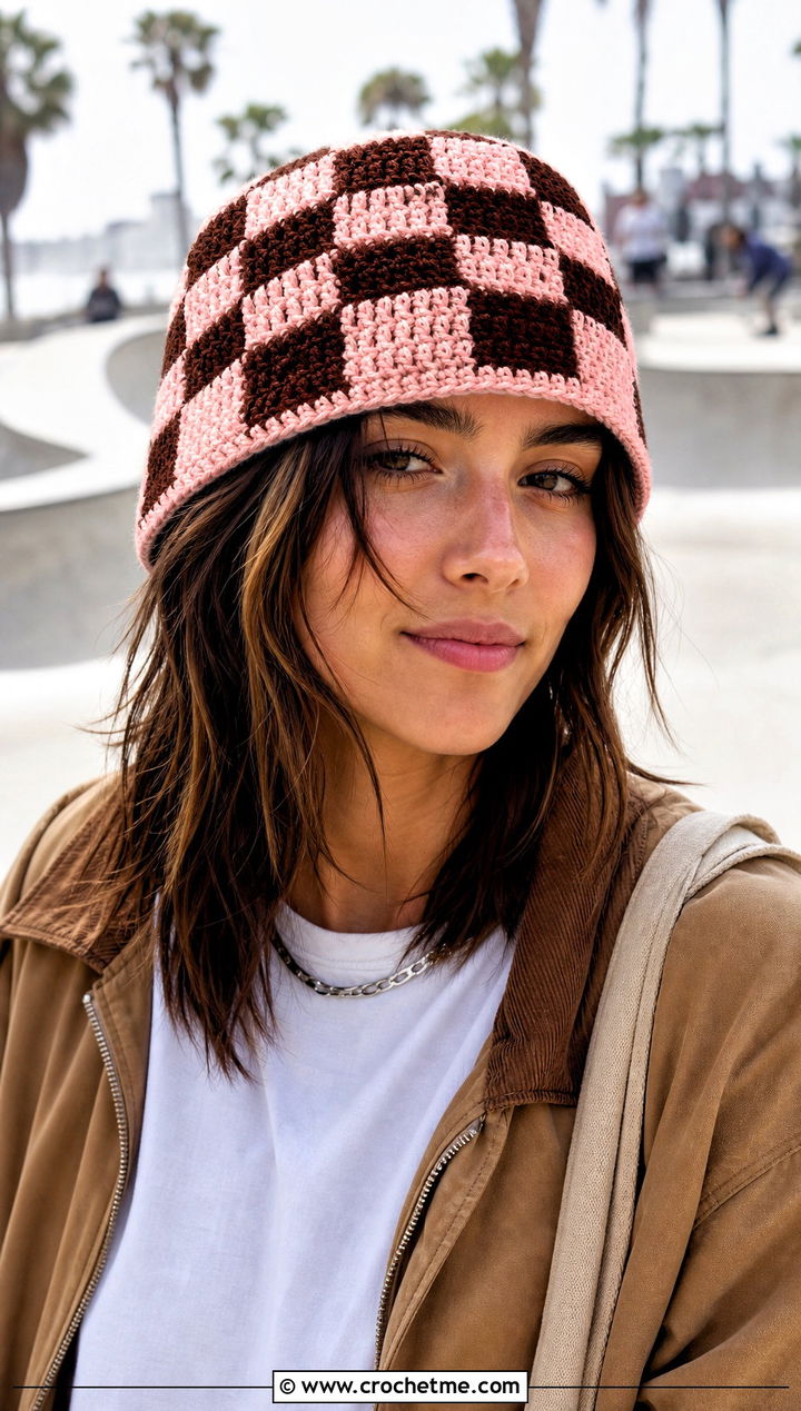 Checkerboard Crochet Flapper Hat With Skater Outfit - 30 crochet flapper hat outfit ideas